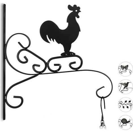 Relaxdays Crochet mural pour plantes suspensions pot de fleurs en métal décoration de jardin HxlxP 30 x 28 x 2 cm, noir (1/5)
