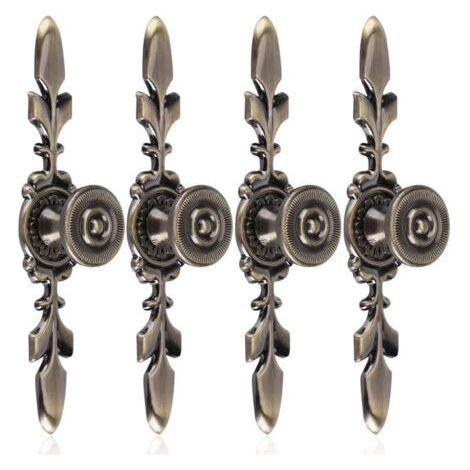 4Pcs Drawer Handles Vintage Style Zinc Alloy Furniture Pull Knob Drawer Cupboard Wardrobe with Screws Home Decoration(Green Bronze) (1/5)