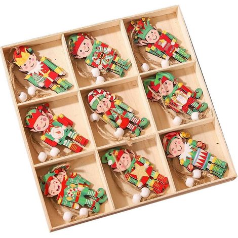18-teiliges Set hölzerner Weihnachtsanhänger zum Aufhängen, für Wand und Weihnachtsbaum, Holzanhänger für Partys