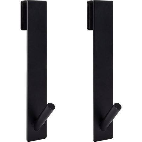 2pcs Crochets de Porte de Douche, Acier Inoxydable Crochets de Suspension pour Serviettes Sans Perçage sur Porte de Douche sans Cadre pour Salle de Bain(17,8cm Noir) (1/5)