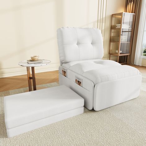 Canapé-lit 2 en 1 moderne multifonctionnel (195 x 81,5 cm), fauteuil méridienne en lin, idéal petit appartement – couchage 165 x 80 cm (1/4)