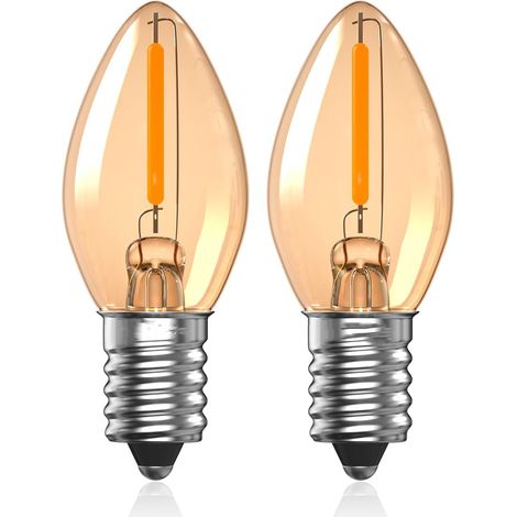 Ampoules LED E14 0.5W, Veilleuse C7, Ampoule LED Sel 2200K Ambre Blanc Chaud, Edison Vintage Petite Vis, Mini Ampoule Bougie E14-2Pack (1/4)