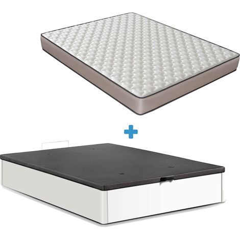 Ensemble 160x200 Matelas Mousse - H18 Cm + Lit Coffre - Blanc (1/5)