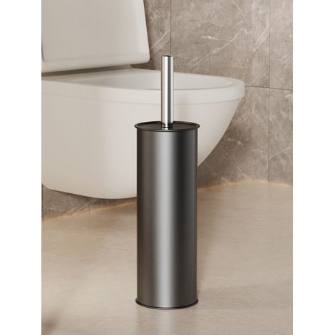 Brosse WC sur pied fer noir mat 37 cm, socle stable, long manche (1/5)