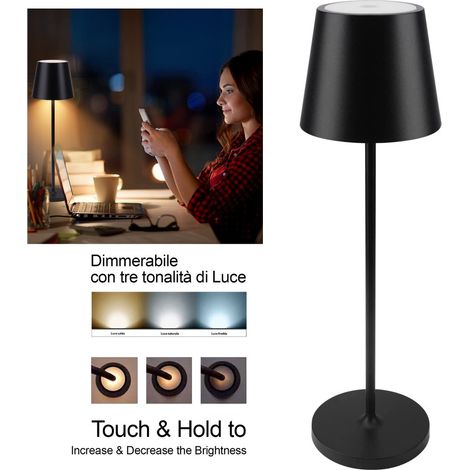 Trade Shop - LED TABELLE LAMPADA MIT RECARISCHEM BATTERY TOUCH DIMMERABILE 3 COLOURS BAR -      Schwarz