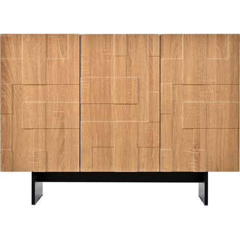 Aparador francés moderno de 3 puertas con frontal geométrico, MDF y bambú, 105 x 33,5 x 76 cm (1/5)