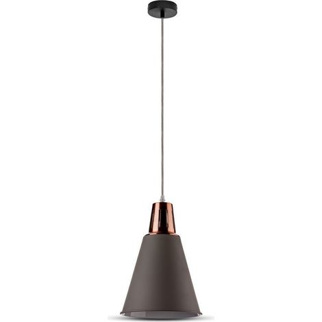 Suspension intérieur E27 cuivre et abat jour gris (1/5)