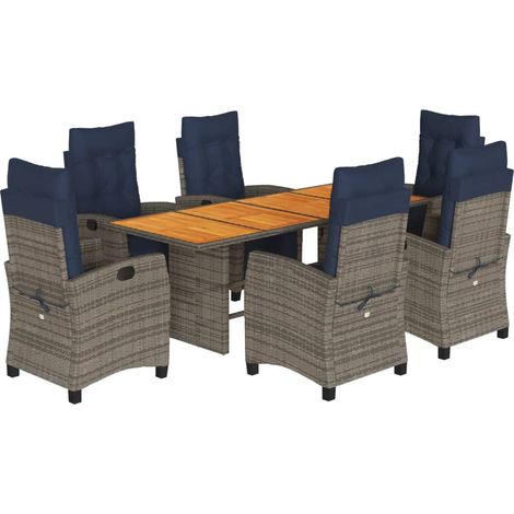 9 Piece Garden Dining Set with Cushions Grey Poly Rattan vidaXL (1/5)