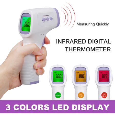 Thermomètre infrarouge frontal sans contact, lecture précise en 1 seconde, écran LCD numérique. (1/3)