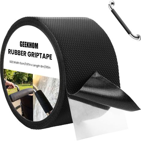 Ruban Antidérapant en Caoutchouc Noir 5 cm x 8m Bande Antidérapantes avec Texturé Ruban Adhésif Auto-Adhésif Imperméable Résistant à l'Usure pour Outils Poignées et Projets de Bricolage (1/5)