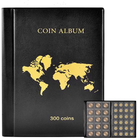 Album de Rangement pour Pièces de Monnaie 300 Pochettes Transparentes PVC – Classeur Présentoir pour Pièces 25mm/0,98 Pouce – Organiseur Souvenir avec 2 Tailles de Pochettes – Protection Anti-Poussièr (1/4)