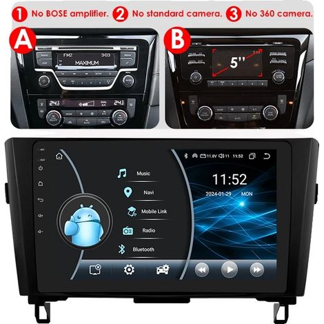 Autoradio, touchscreen, compatibilità con smartphone, compatibile con Nissan Qashqai X-Trail 3 / Rogue 2013-2017, W1 AB-4G 8Core-2 32, Quad Core (1/2)