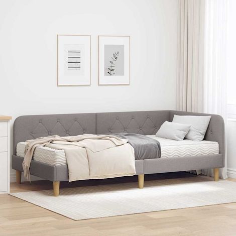 vidaXL Cadre de lit d'angle Taupe 90 x 190 cm tissu