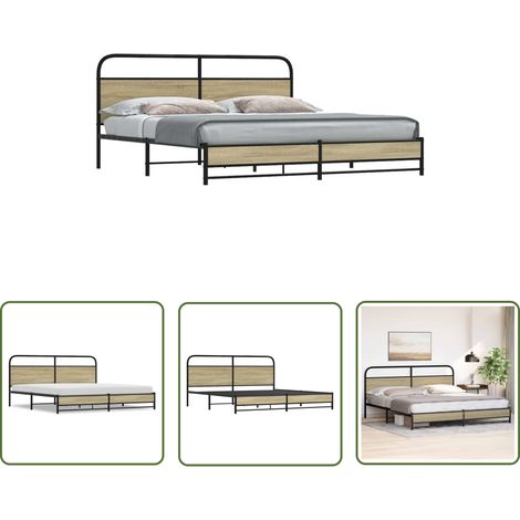 vidaXL Metallbett ohne Matratze Sonoma-Eiche 180x200 cm (1/5)