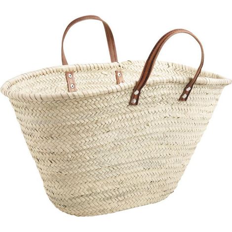 Couffin Palmier Naturel + Poignées Cuir 65cm