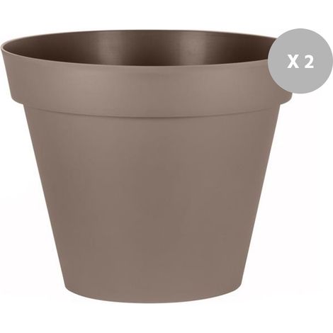 Lot de 2 Pots de fleur rond Toscane Ø 100 x H.79 cm Taupe - Eda (1/3)