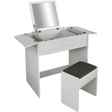 TOELETTA IN LEGNO CON SGABELLO E SPECCHIO 75X45X75 CM COLORE BIANCO (1/4)