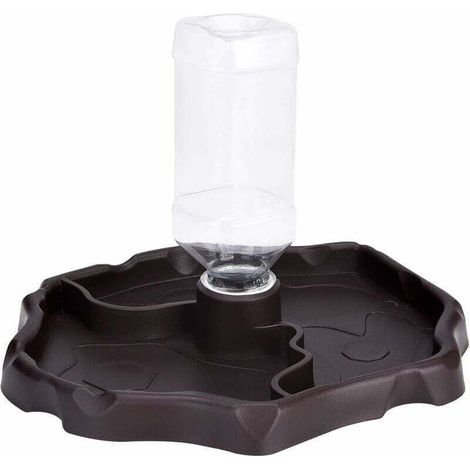 Reptile Water Dispenser, 2-in-1 Food Bowl with Leak-Proof Protection, Plastic Toy for Tortoises and Geckos – Brown
