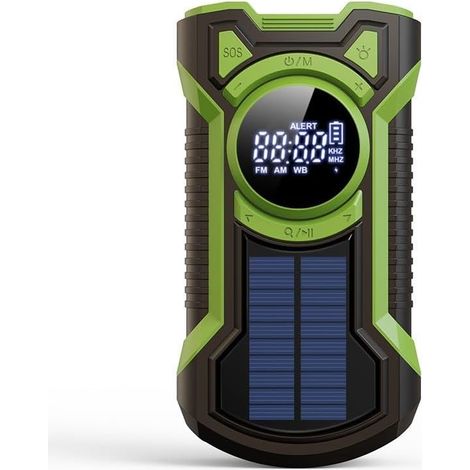 Filiyano-Radio solaire à manivelle de secours 5000 mAh, alarme météo AM/FM/NOAA - Verte (1/5)