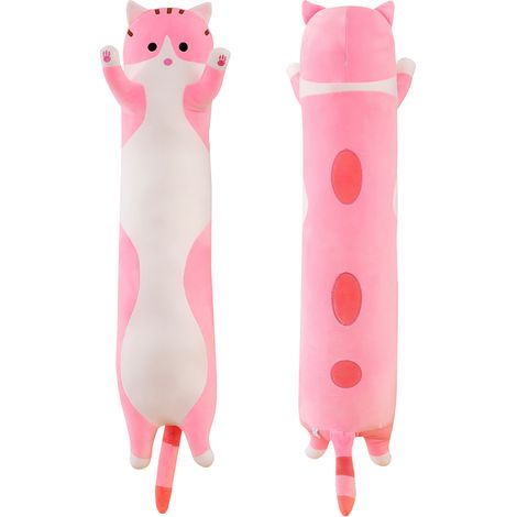 Lungo cuscino peluche giocattolo animale ripieno, carino peluche morbido abbraccio cuscino Kawaii regalo, peluche per gatti per Ragazza - Rosa 50cm (1/5)