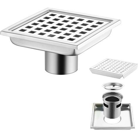 Square shower drain - 15 x 15 cm - Shower drain - 360° siphon with odor filter and hair filter - 2 in 1 - Stainless steel clamp - For bathroom, basement, indoor use and (1/5)