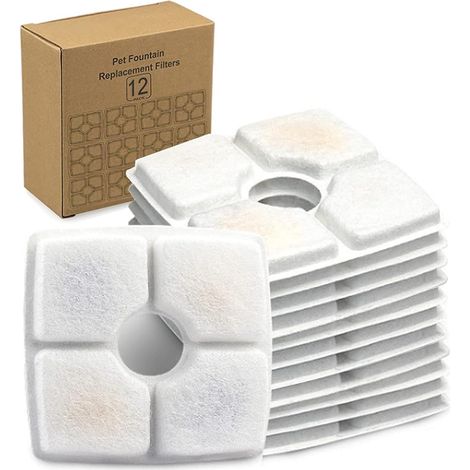 12 Packs Fontaine à Fleur Filtres pour Chat, Filtres de Rechange pour Chat Chien pour 2,5L Fontaine Filtre de Fontaine d'animal Familier avec la résine et Charbon Actif Carré