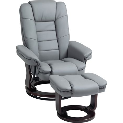 Poltrona relax girevole 360° con poggiapiedi, reclinabile fino a 135°, in similpelle grigia (1/5)