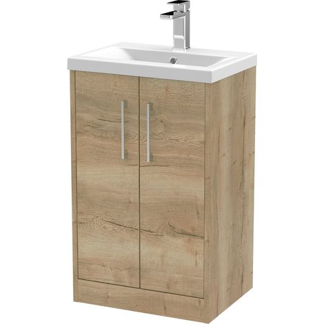 Hudson Reed Juno Autumn Oak Woodgrain 500mm Floor Standing 2 Door Vanity Unit and Mid Edge Ceramic Basin - JNU1801A (1/5)
