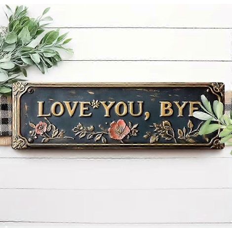 Plaque murale vintage en métal « Je t’aime au revoir » décoration murale rétro style verdure pour cuisine bar café garage - 40 x 10 cm (1/5)