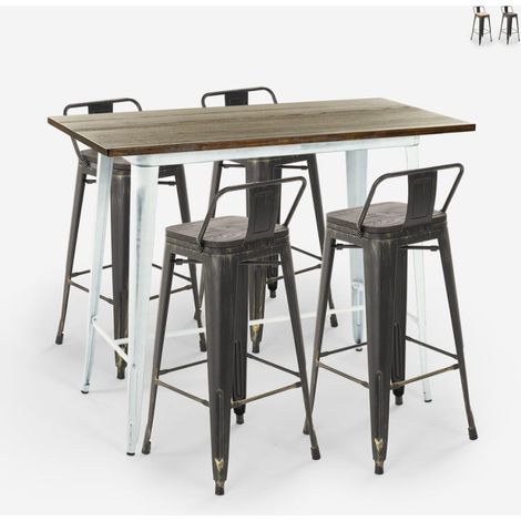 conjunto belcourt mesa alta para barra blanca 4 taburetes metal con respaldo - Wenge (1/5)