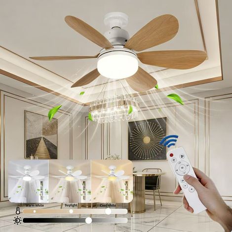 40W Ventilateur de plafond avec éclairage LED à intensité variable, six pales, télécommande, 3 vitesses de ventilation, culot E27 (marron) (1/5)
