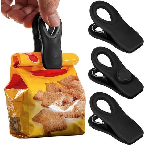 Juego de 4 pinzas para bolsas con cierre magnético para alimentos, pinzas para patatas fritas, bolsas de aperitivos y bolsas de alimentos (negro) (1/5)