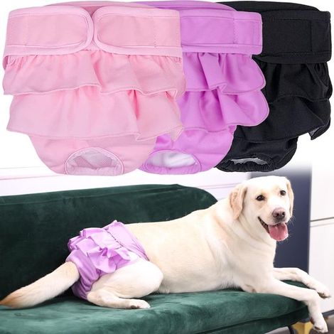 Pannolini per cani femmina, riutilizzabili, lavabili, super assorbenti e regolabili. Mutandine mestruali per cagne incontinenti. Confezione da 3 pezzi, taglia XL. (1/5)