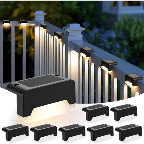 Solar Fence Lights Outdoor Garden, lot de 8 lampes solaires d'extérieur, IP44 étanches pour escaliers, clôtures, cours, jardins, patios, allées (Noir, Blanc Chaud) (1/5)