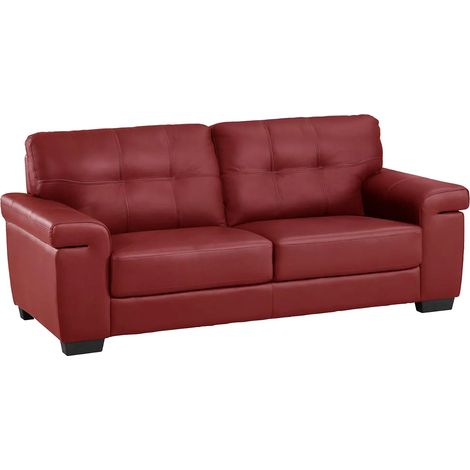 Vente-Unique – Canapé 3 places convertible en cuir de vachette HAZEL – Rouge – Large accoudoirs – Confort équilibré – Dimensions 207x93x89cm (1/5)
