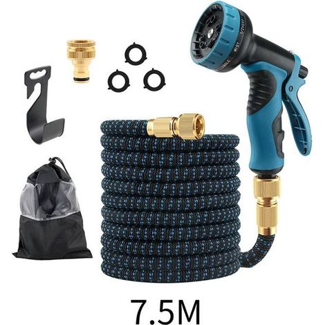 Tuyau d'arrosage portable de 7,5 m - 10 modes d'arrosage - Matériau en latex triple couche épais - Raccords en laiton (1/5)
