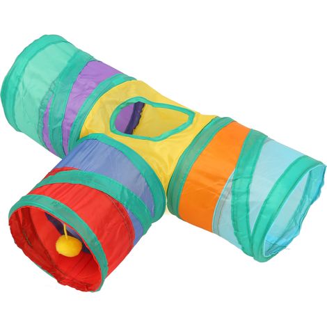 Tunnels pliables et portables en polyester pour petits animaux (furets, hamsters) avec boule de poils élastique suspendue. (1/5)