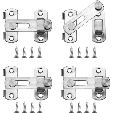 Stück Türriegel aus Edelstahl, kleine Türschlösser, Sicherheits-Schieberiegel 70 x 49 mm mit 16 Schrauben, Vorhängeschloss, Einbruchschutz für Türen und Fenster (Silber)