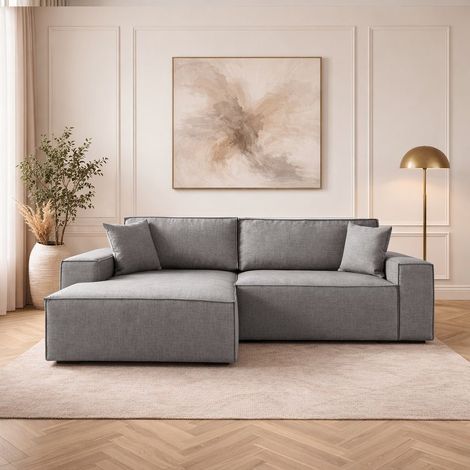Schlafsofa aus grauem Stoff - mit Stauraum - linksseitig - 260 x (1/5)