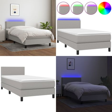 Boxspringbett mit Matratze & LED Hellgrau 100x200 cm Stoff - Boxspringbett - Betten - Schlafräume - Doppelbett - Liegefläche 100x200 Cm - Home & Living (1/5)