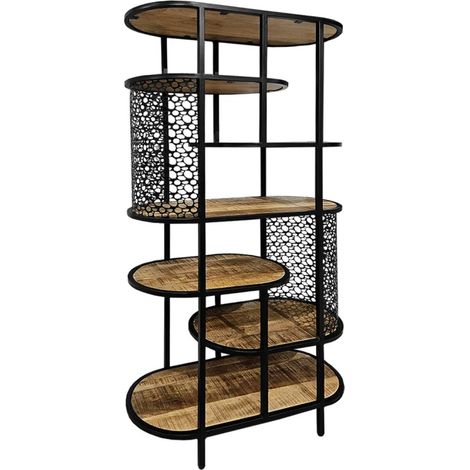 Bibliothèque déstructurée 181 cm bois de manguier massif – Structure métal noir – 7 étagères – Double face – Design moderne – Meubletmoi