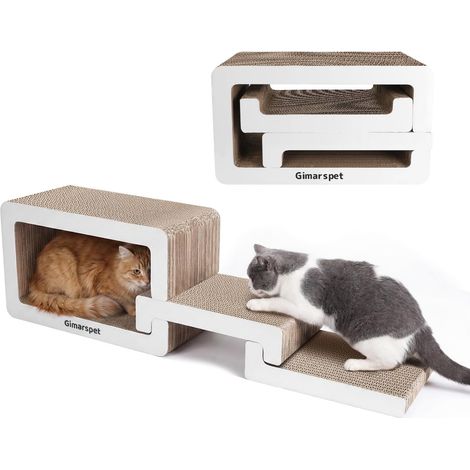 75cm Griffoir pour Chat 3 en 1 XXL, Meuble Griffoir Chat Carton Élégant pour Foyer Multi-Chats, Design Vague Moderne, Imbriquable & Gain de Place Lounge (1/5)
