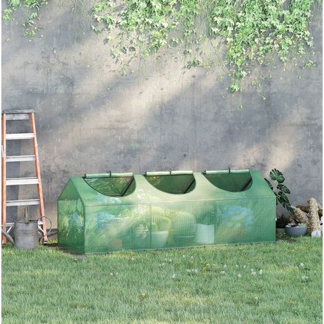 Invernadero mini (180x60x60 cm), con ventanas enrollables, cobertura impermeable y protección UV, acero verde oscuro (1/5)