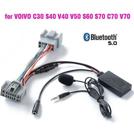 Adaptateur Bluetooth 5.0 pour voiture avec entrée auxiliaire et microphone intégré, idéal pour les appels mains libres avec Volvo C30, S40, V40, V50, S60, S70, C70, V70, XC70, S80 et XC90. (1/5)