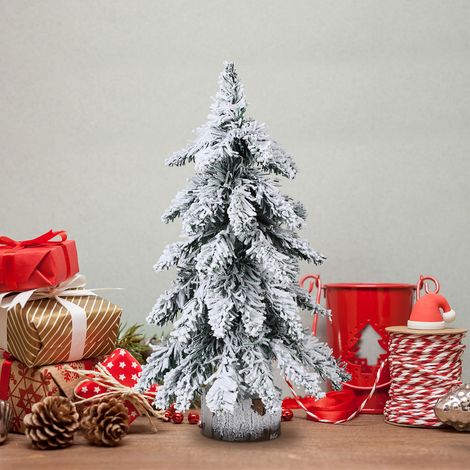 45 cm großer, beflockter Weihnachtsbaum mit Lichterkette, künstlicher Mini-Weihnachtsbaum aus PVC, Bürodekoration für die Feiertage. (1/5)