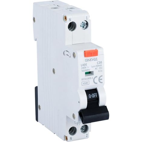 Commutateur FI/LS C16 RCBO : disjoncteur différentiel 16 A 30 mA type A avec protection contre les surcharges et les courts-circuits, montage sur rail DIN pour la maison et le commerce
