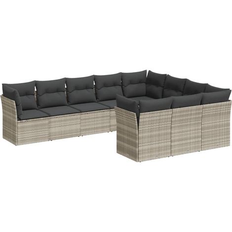 Maison Exclusive - Set Divano Giardino 10 pz con Cuscini Grigio Chiaro Polyrattan (1/3)