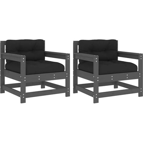 Lot de 2 Chaises de jardin,Chaise d'extérieur et coussins gris bois de pin massif CFW2303946 (1/5)