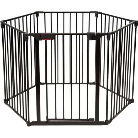 Parc de sécurité 6 panneaux pour bébé et animaux avec porte traversante - noir (1/5)