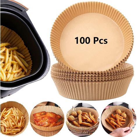 Lot de 100 feuilles de papier sulfurisé jetables pour friteuses à air, 15 cm, pour une cuisson et une pâtisserie plus faciles et un nettoyage simplifié.-AquaForge (1/5)